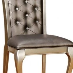 40 in. H Gray and Gold Leatherette Buttoned Side Chair with Cabriole Legs (Set of 2) by Benjara -Cheap Benjara Store gray and gold benjara dining chairs bm131214 fa 1000