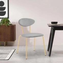 Neo Modern Grey Velvet and Gold Metal Leg Dining Room Chairs (Set of 2) by Benjara -Cheap Benjara Store gray and gold benjara dining chairs bm245962 31 1000