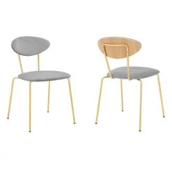 Neo Modern Grey Velvet and Gold Metal Leg Dining Room Chairs (Set of 2) by Benjara