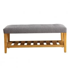 Gray and Oak Wooden Bench by Benjara