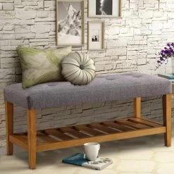 Gray and Oak Wooden Bench by Benjara -Cheap Benjara Store gray and oak brown benjara bedroom benches bm158811 c3 1000