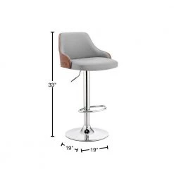 33 in. Gray and Silver Low Back Metal Frame Adjustable Bar Stool with Faux Leather Seat by Benjara -Cheap Benjara Store gray and silver benjara bar stools bm248174 40 1000