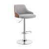 33 in. Gray and Silver Low Back Metal Frame Adjustable Bar Stool with Faux Leather Seat by Benjara