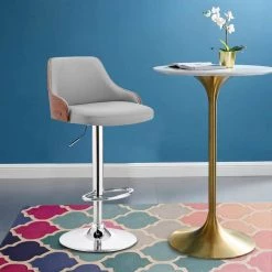 33 in. Gray and Silver Low Back Metal Frame Adjustable Bar Stool with Faux Leather Seat by Benjara -Cheap Benjara Store gray and silver benjara bar stools bm248174 fa 1000