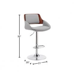 35 in. Gray and Silver Low Back Metal Frame Adjustable Swivel Bar Stool with Faux Leather Seat by Benjara -Cheap Benjara Store gray and silver benjara bar stools bm248246 40 1000