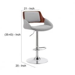 35 in. Gray and Silver Low Back Metal Frame Adjustable Swivel Bar Stool with Faux Leather Seat by Benjara -Cheap Benjara Store gray and silver benjara bar stools bm248246 44 1000