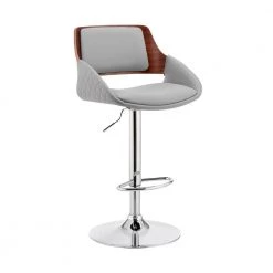 35 in. Gray and Silver Low Back Metal Frame Adjustable Swivel Bar Stool with Faux Leather Seat by Benjara