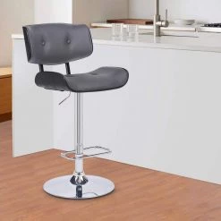 46 in. Gray and Silver Low Back Wood and metal Bar Stool with Leatherette Button Tufted Back and Seat by Benjara -Cheap Benjara Store gray and silver benjara bar stools bm270412 31 1000
