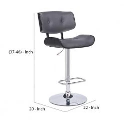 46 in. Gray and Silver Low Back Wood and metal Bar Stool with Leatherette Button Tufted Back and Seat by Benjara -Cheap Benjara Store gray and silver benjara bar stools bm270412 44 1000