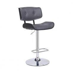 46 in. Gray and Silver Low Back Wood and metal Bar Stool with Leatherette Button Tufted Back and Seat by Benjara