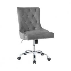 Gray and Silver Nailhead Trimmed and Tufted Office Chair with Casters by Benjara