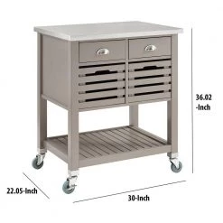 36 in. H x 30 in. W Gray and Silver 4-Drawer Wooden Kitchen Cart with Caster Wheels by Benjara -Cheap Benjara Store gray and silver benjara kitchen carts bm144037 44 1000