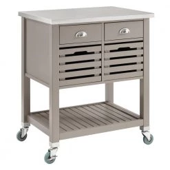 36 in. H x 30 in. W Gray and Silver 4-Drawer Wooden Kitchen Cart with Caster Wheels by Benjara -Cheap Benjara Store gray and silver benjara kitchen carts bm144037 fa 1000