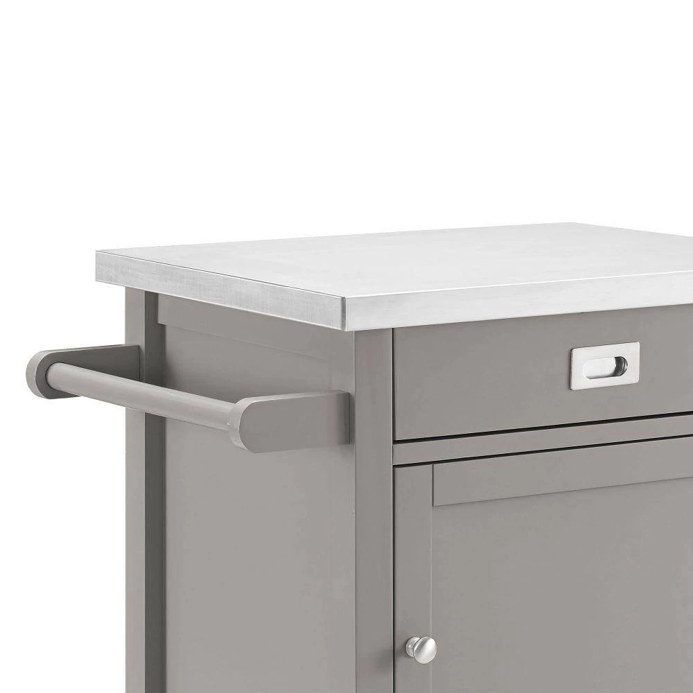 Gray and Silver Wooden Apartment Cart with Drawer and Caster Wheels by Benjara 4 Gray and Silver Wooden Apartment Cart with Drawer and Caster Wheels by Benjara - Image 4