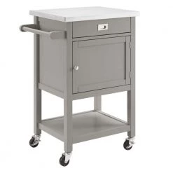 Gray and Silver Wooden Apartment Cart with Drawer and Caster Wheels by Benjara