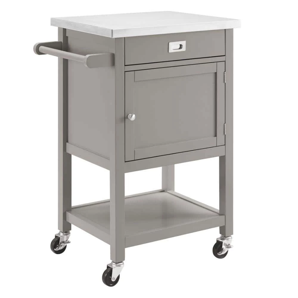 Gray and Silver Wooden Apartment Cart with Drawer and Caster Wheels by Benjara 1 Gray and Silver Wooden Apartment Cart with Drawer and Caster Wheels by Benjara