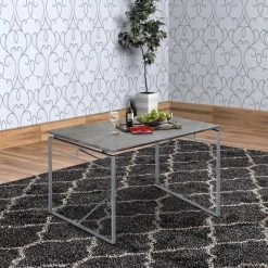 47 in. L Rectangle Gray and Silver Wooden Dining Table with X Shape Metal Base by Benjara -Cheap Benjara Store gray and silver benjara kitchen dining tables bm209581 31 1000