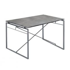 47 in. L Rectangle Gray and Silver Wooden Dining Table with X Shape Metal Base by Benjara