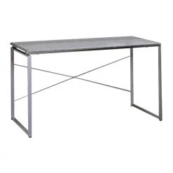 22 in. H with Gray and Silver Sled Base Rectangular Writing Desk with X-Shape Back and Wood Top by Benjara