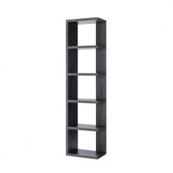 Gray 71 Inch Wooden Open Back Display Cabinet with 5 Shelves by Benjara