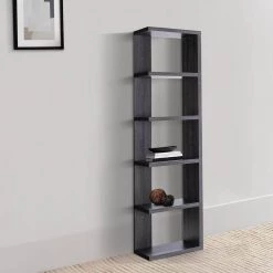 Gray 71 Inch Wooden Open Back Display Cabinet with 5 Shelves by Benjara -Cheap Benjara Store gray benjara accent cabinets bm233181 fa 1000