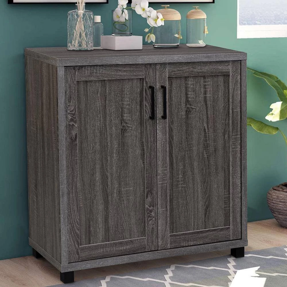 Gray Wooden Accent Cabinet with 2-Doors with Grain Details by Benjara 7 Gray Wooden Accent Cabinet with 2-Doors with Grain Details by Benjara - Image 7