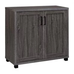 Gray Wooden Accent Cabinet with 2-Doors with Grain Details by Benjara