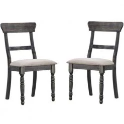 Wooden Gray Side Chair with Fabric Upholstered Seat ( Set of 2 ) by Benjara