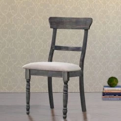 Wooden Gray Side Chair with Fabric Upholstered Seat ( Set of 2 ) by Benjara -Cheap Benjara Store gray benjara accent chairs bm186230 fa 1000