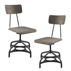 Gray Metal with Wooden Swiveling Seats and Open Backrest Adjustable Side Chairs (Set of 2) by Benjara -Cheap Benjara Store gray benjara accent chairs bm194396 31 1000
