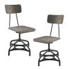 Gray Metal with Wooden Swiveling Seats and Open Backrest Adjustable Side Chairs (Set of 2) by Benjara