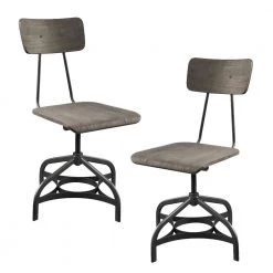 Gray Metal with Wooden Swiveling Seats and Open Backrest Adjustable Side Chairs (Set of 2) by Benjara