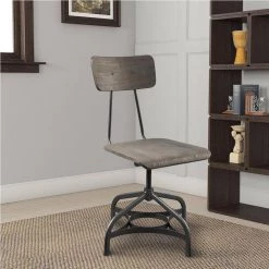 Gray Metal with Wooden Swiveling Seats and Open Backrest Adjustable Side Chairs (Set of 2) by Benjara -Cheap Benjara Store gray benjara accent chairs bm194396 c3 1000