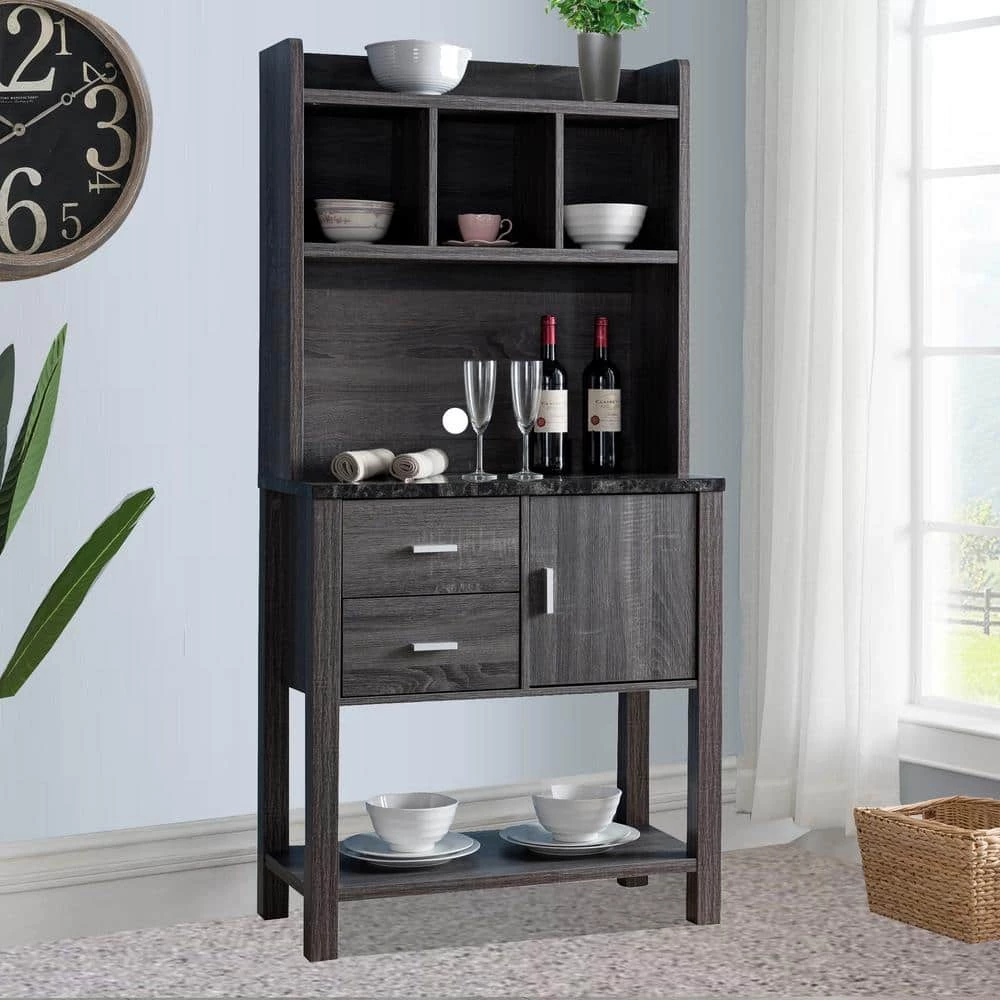 Multi Storage Gray Distressed Wooden Baker's Rack with 2-Utility Drawers by Benjara 8 Multi Storage Gray Distressed Wooden Baker's Rack with 2-Utility Drawers by Benjara - Image 8