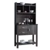Multi Storage Gray Distressed Wooden Baker's Rack with 2-Utility Drawers by Benjara
