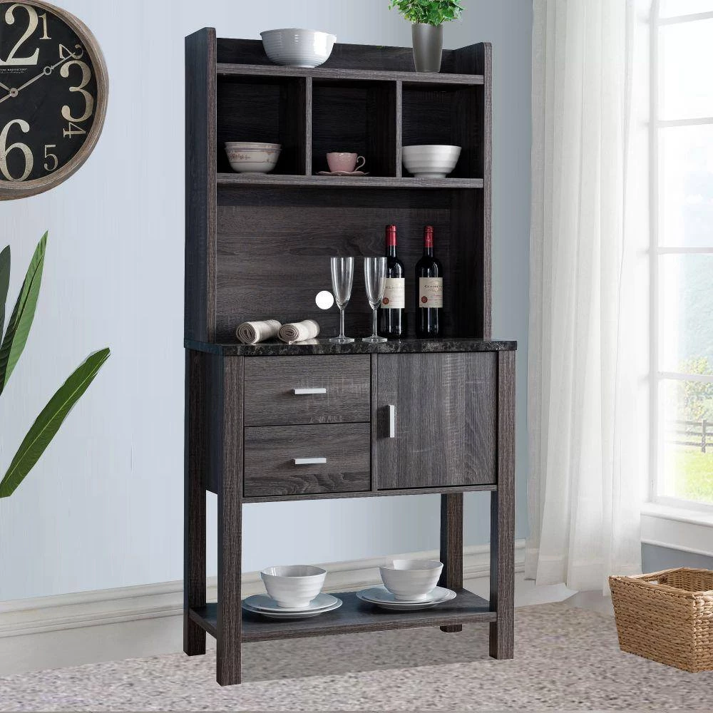 Multi Storage Gray Distressed Wooden Baker's Rack with 2-Utility Drawers by Benjara 7 Multi Storage Gray Distressed Wooden Baker's Rack with 2-Utility Drawers by Benjara - Image 7