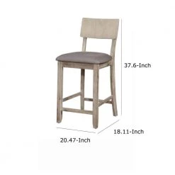 37.6 in. H Gray Washed Wooden Counter Stool with Curved Backrest and Padded Seat by Benjara -Cheap Benjara Store gray benjara bar stools bm143903 44 1000