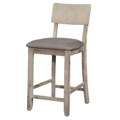 37.6 in. H Gray Washed Wooden Counter Stool with Curved Backrest and Padded Seat by Benjara