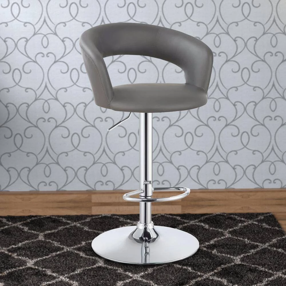 40 in. Gray High Back Contemporary Metal Frame 1-Piece Bar Stool with Faux Leather Seat by Benjara 8 40 in. Gray High Back Contemporary Metal Frame 1-Piece Bar Stool with Faux Leather Seat by Benjara - Image 8