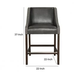 37 in. H Gray Wood and Leatherette Counter Height Stool with Swooping Arms and Nail Head Trim by Benjara -Cheap Benjara Store gray benjara bar stools bm195677 44 1000