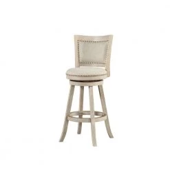 43.5 in. H Gray Curved Back Wooden Swivel Bar Stool with Nailhead Trim by Benjara