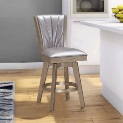 20.08 in. Pearl Gray Full Back Solid Wood Frame Counter Height Stool with Fabric Seat by Benjara -Cheap Benjara Store gray benjara bar stools bm250964 31 1000