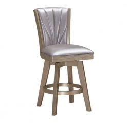 20.08 in. Pearl Gray Full Back Solid Wood Frame Counter Height Stool with Fabric Seat by Benjara