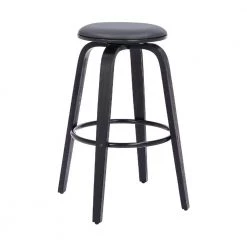 25 in. Gray Backless Barstool with Swivel Seat and Wooden Legs by Benjara