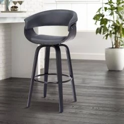 41 in. Gray Low Back Metal and Wooden Swivel Faux Leather Barstool with Curved Open Back by Benjara 15 41 in. Gray Low Back Metal and Wooden Swivel Faux Leather Barstool with Curved Open Back by Benjara -Cheap Benjara Store gray benjara bar stools bm269992 31 1000