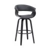 41 in. Gray Low Back Metal and Wooden Swivel Faux Leather Barstool with Curved Open Back by Benjara