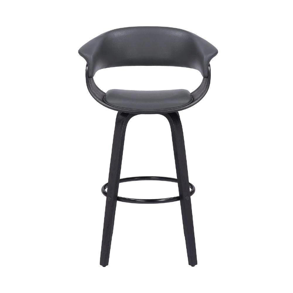 41 in. Gray Low Back Metal and Wooden Swivel Faux Leather Barstool with Curved Open Back by Benjara 4 41 in. Gray Low Back Metal and Wooden Swivel Faux Leather Barstool with Curved Open Back by Benjara - Image 4