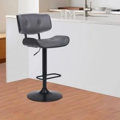 46 in. Gray Low Back Bar Stool with Leatherette Button Tufted Back and Seat by Benjara -Cheap Benjara Store gray benjara bar stools bm270411 31 1000