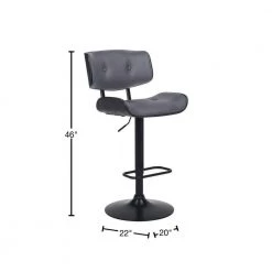 46 in. Gray Low Back Bar Stool with Leatherette Button Tufted Back and Seat by Benjara -Cheap Benjara Store gray benjara bar stools bm270411 40 1000