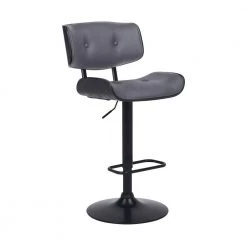 46 in. Gray Low Back Bar Stool with Leatherette Button Tufted Back and Seat by Benjara